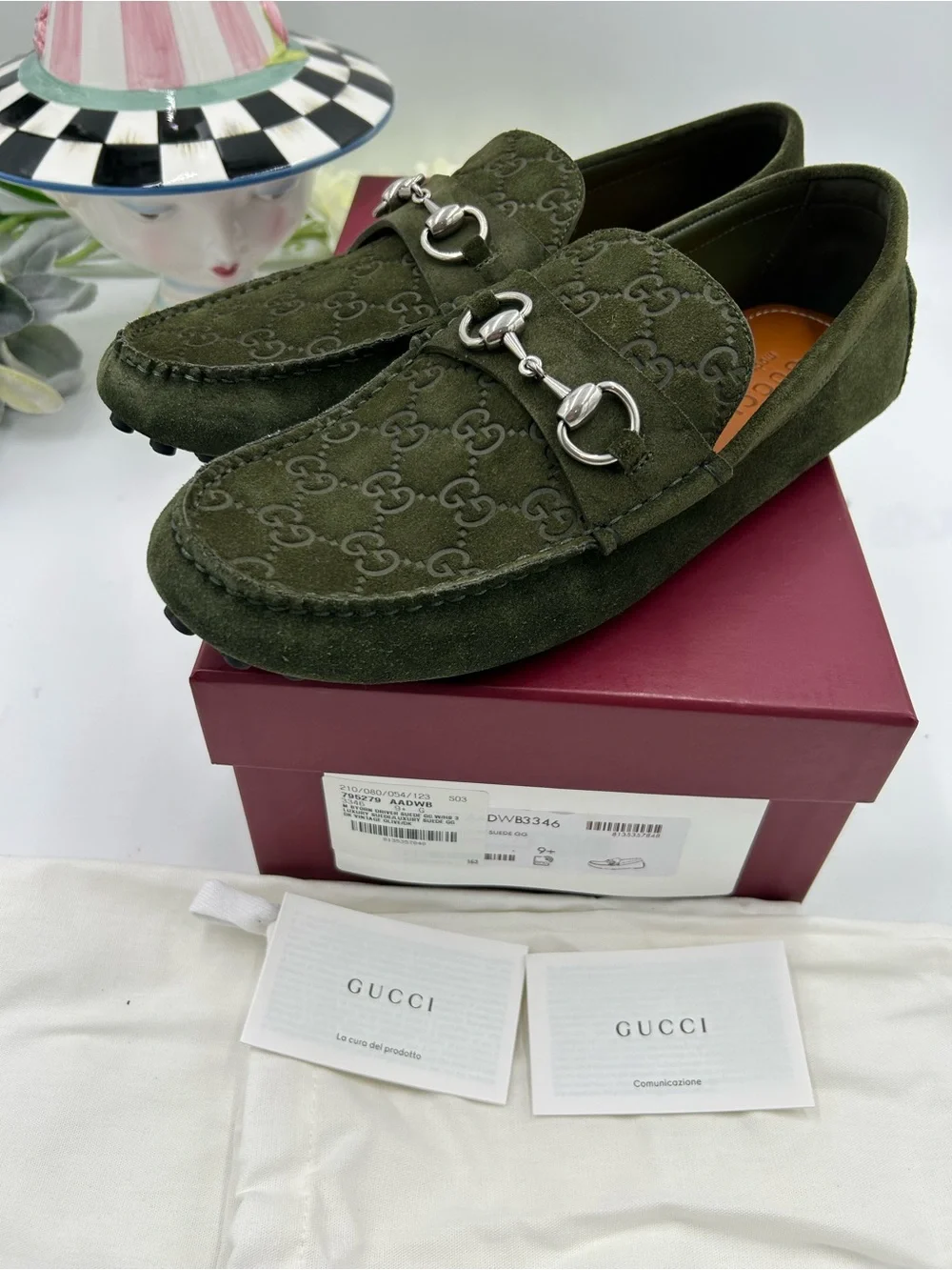 Men's Gucci GG embossed suede driver loafers size 9.5 fits 10 US made in Italy